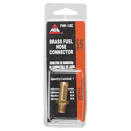 Ags Brass Fuel Connector, 3/8 Hose, Male (1/8-27 NPT), 1/card FHF-12C